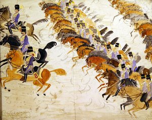 Offiserer til hest i galopp, ca. 1840 (akvarell på papir) av English School