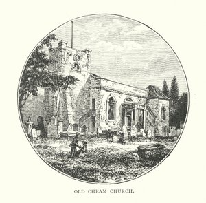 Gamle Cheam kirke (gravering) av English School