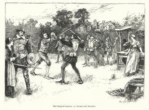 Alte englische Sportarten, Schwert und Buckler (Gravur)
