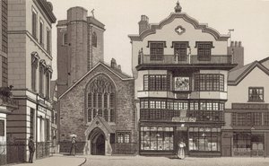 Gamle hus i Cathedral Yard (litho) av English School