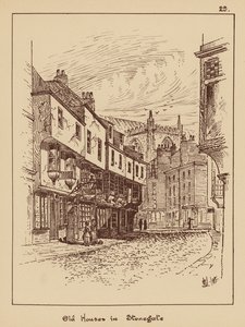 Gamle hus i Stonegate (litografi) av English School