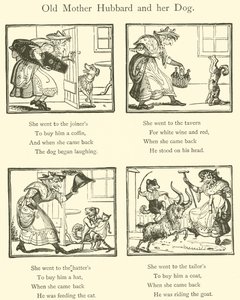 Gamle mor Hubbard og hunden hennes (tresnitt) av English School