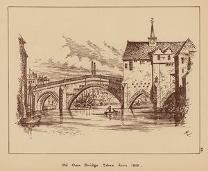 Old Ouse Bridge, tatt ned 1809 (lito) av English School