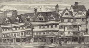 Gamle hus på Holborn Bars, London av English School
