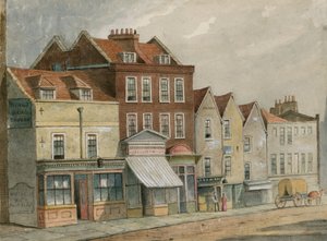 Gamle hus i Upper Street, Islington, overfor kirken (wc på papir) av English School