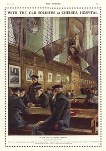 Gamle soldater i hallen til Chelsea Hospital, London av English School