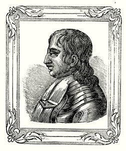 Oliver Cromwell ble født i 1599, ble beskyttet i 1653 og døde i 1658 (gravering) av English School