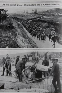 På den britiske fronten - Highlanders and a Trench Howitzer, 1914-18 av English School
