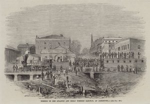 Åpning av Atlantic and Great Western Railway, i Jamestown (gravering) av English School