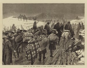 Åpning av den nye kampanjen i Spania, alfonsisttropper i mars (gravering) av English School