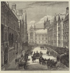 Åpning av Royal Courts of Justice, Great Quadrangle (gravering) av English School