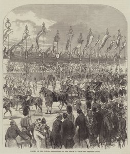 Åpning av Victoria Embankment av prinsen av Wales og prinsesse Louisa (gravering) av English School