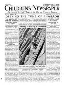 Åpning av Faraos grav, illustrasjon fra The Childrens Newspaper, 13. januar 1923 (avispapir)