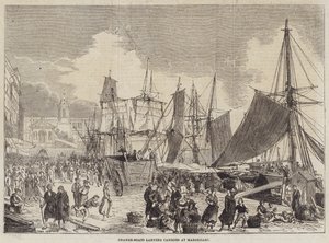 Oransjebåter som lander last i Marseille (gravering) av English School
