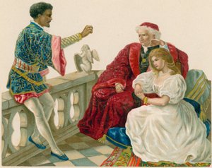 Othello snakker med Desdemona og faren hennes av English School