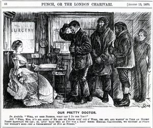 Our Pretty Doctor, publisert i Punch Magazine, 1870 av English School
