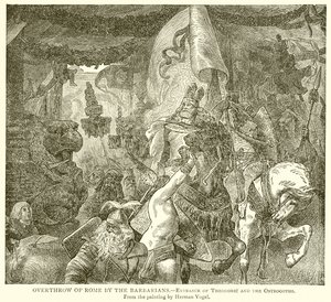 Styrtet av Roma av barbarene.-- Inngangen til Theodoric og østgoterne av English School