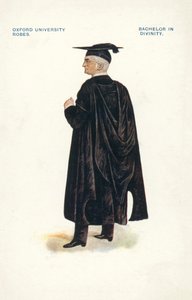 Oxford University Robes: Bachelor i teologi (fargelitografi) av English School
