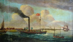 PS Royal Charter ved Barton-vannkanten, ca. 1850 (olje på lerret) av English School