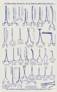 Side fra katalog over kirurgiske instrumenter, ca. 1900 (lito) av English School