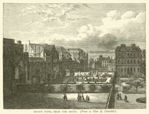 Palace Yard, fra sør, fra utsikt fra Canaletti (gravering) av English School