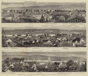 Panorama over diamantfeltene, Vaal-elven, Sør-Afrika (gravering) av English School