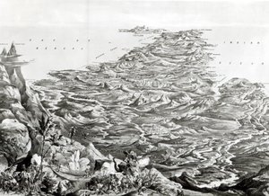 Panoramautsikt over India fra Himalaya-fjellene, designet av T. Packer, 1857 av English School