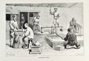 Paper-Mill, Kina, illustrasjon fra The Universal Geography, the Earth and its inhabitants av Elisee Reclus, utgitt 1878 av English School