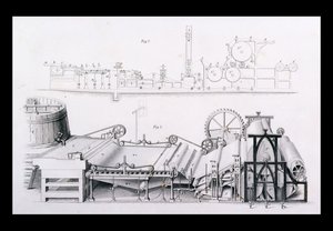 Paper Making Machine fra Cyclopaedia of Useful Arts & Manufactures, redigert av Charles Tomlinson, ca. 1880-tallet av English School