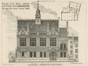 Parish of St Mary Abbots, Kensington, design for New Vestry Hall av English School