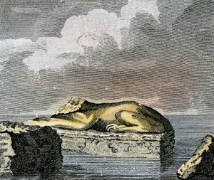 Del av en egyptisk sfinks funnet i ruinene av den gamle byen Canopus  av English School