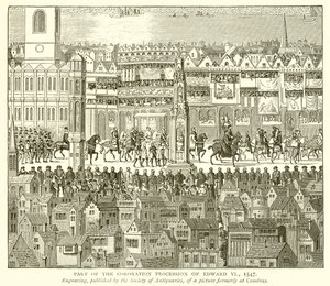 En del av kroningsprosesjonen til Edward VI, 1547 av English School