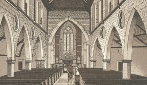 Penarth Church, interiør (litho) av English School