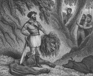 Pepin den korte, kongen av frankerne, som beviser at hans vekst er ingen hindring for hans evne til å styre ved å drepe en løve av English School