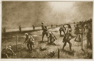 Farer ved ledningsarbeid: frosset av det kalde gjenskinnet fra et stjerneskall, 1914-19 av English School