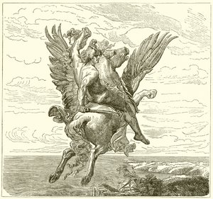 Perseus på den bevingede hesten Pegasus, med Medusas hode av English School