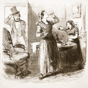 Pittoreske Sketches of London: The Lodging House, fra The Illustrated London News, 1849 av English School