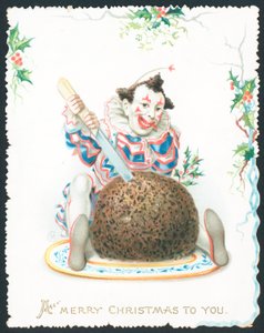 Pjerrotskjæring Plommepudding, julekort av English School