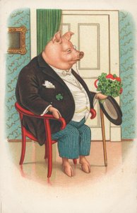 Gris sitter på en stol av English School