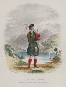Piper of Clan Gordon, Skottland (farget gravering) av English School