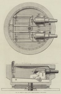 Plan og seksjon av kaptein Scotts turret pistolvogn i Glatton (gravering) av English School