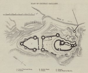 Plan av Chateau Gaillard (gravering) av English School