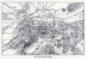 Plan for det gamle Athen (litho) av English School