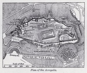 Plan over Akropolis (litho) av English School