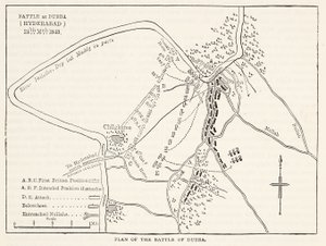 Plan for slaget ved Dubba (Hyderabad) 24. mars 1843, illustrasjon fra Cassells Illustrated History of England av English School