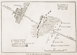 Plan for slaget ved Futtehpore, 12. juli 1857, fra Cassells Illustrated History of England av English School