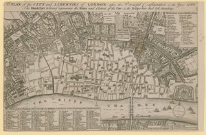 Plan for City and Liberties of London etter den fryktelige brannen i år 1666 av English School