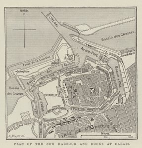 Plan over den nye havnen og havnene i Calais (gravering) av English School