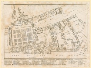 Plan for Palace of Whitehall, tatt under Charles IIs regjeringstid, 1680 av English School