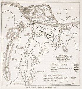 Plan for angrepet på Seringapatam, illustrasjon fra Cassells Illustrated History of India av James Grant, pub. 1879 av English School